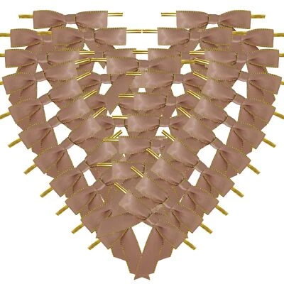 50 PÇS 2,5" arcos de fita de cetim cáqui com borda dourada metálica e laços torcidos - Imagem 1 de 4