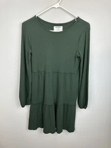 Old Navy Dress Girls XL 14/16 Green Long Sleeved Ribbed Tiered Casual Midi DR - Picture 1 of 5