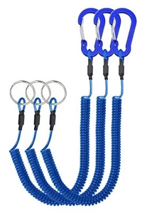 3 Pack Retractable Coiled Lanyard with Carabiner for Outdoor Fishing Camping - Picture 1 of 5