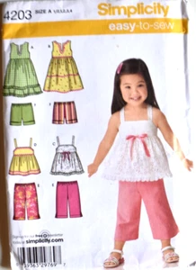 SIMPLICITY PATTERN 4203 DRESSES TOP SHORTS PANTS GIRLS SIZES 1/2 1 2 3 4 UNCUT - Picture 1 of 2