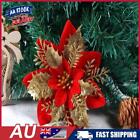 Au 10pcs 5.51 Inch Glitter Artifical Poinsettia Flower For Tree Decor(red Gold)