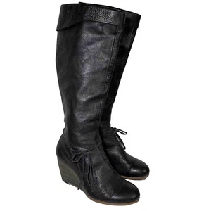Coclico Kniehohe Keilabsatz Stiefel Holzabsatz Größe EU 37 US 6,5 / 7 Schwarz Leder - Bild 1 von 7
