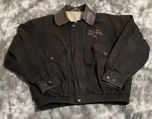 Vintage 90 NFL New York Jets Bomber Jacket Leather Collar Size Large Winter Coat