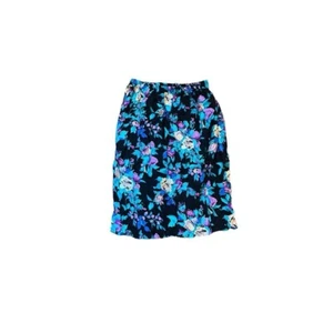 Blue Pink Black Floral Midi Skirt - Picture 1 of 4