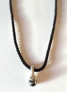 Sterling Silber & Perlenkette an schwarzer Kordel - Bild 1 von 6