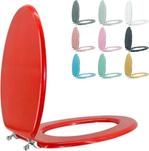 Red Round Toilet Seat Natural Wood Toilet Seat with Zinc Alloy Hinges - Picture 1 of 5