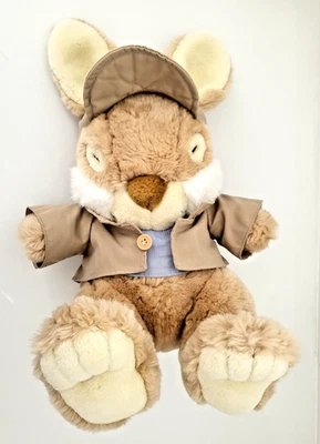 Vintage Target Bunny Rabbit Plush Soft Toy Brown Sleeping Khaki Jacket Hat 14" — 第 1/4 张图片