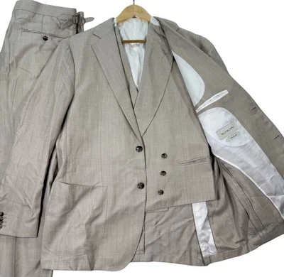 Suitsupply Havana Wool/Mulberry Silk/Linen Suit 3-Piece Beige Men 44R Pant 38x26 - Image 1 of 4