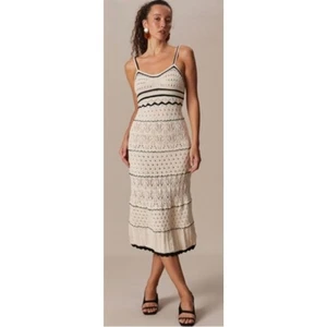 Rihoas The Beige Scalloped Pointelle knit midi dress, size medium, NWT, MSRP $48 - Picture 1 of 16
