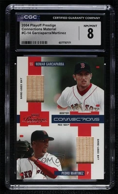 2004 Playoff Prestige Materials /250 Nomar Garciaparra Pedro Martinez CGC 8 HOF - Image 1 of 2