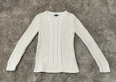Винтажный Nautica женщин средний рыбак кабель хлопок коренастый свитер вязаный белый - Изображение 1 из 4