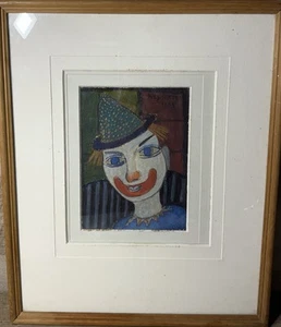 1965 European Oil On Board Clown Cubist Painting Framed Signed - Picture 1 of 16