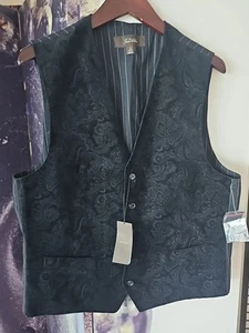 TASSO ELBA Men's Black Cotton Paisley Velour Six Button Career Vest Size M NWT - Picture 1 of 8