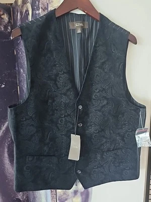 TASSO ELBA Men's Black Cotton Paisley Velour Six Button Career Vest Size M NWT - Image 1 of 4