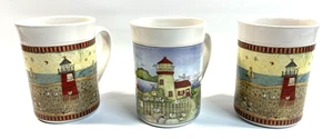 Juego de 3 tazas grandes de 16 oz faro playa escena oceánica Debi Hron artista Gibson - Imagen 1 de 7