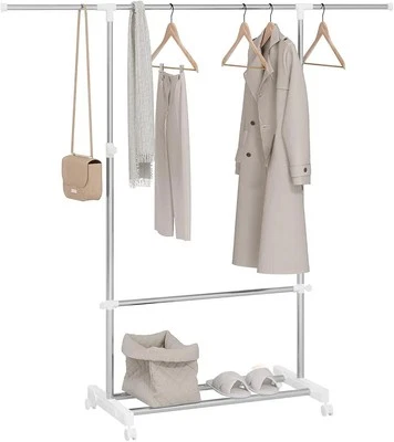 WOLTU Stand Appendiabiti Attaccapanni Barra Doppia Metallo Argentato+Bianco - Immagine 1 di 4