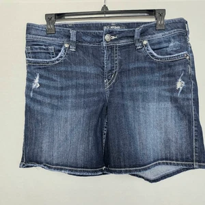 Silver Jeans Co. Suki Mid Short Distressed Denim Sz 16 - Picture 1 of 8