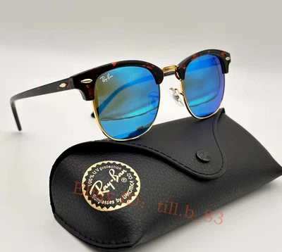 Ray-Ban Clubmaster RB3016 Sunglasses Unisex Blue Mirror Flash Lens TortoiseFrame - Image 1 of 4