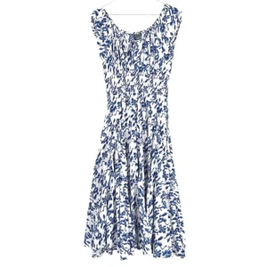 Chelsea & Theodore Blue Boho Floral Smocked Waist Dress Women's L Milkmaid - Picture 1 of 9