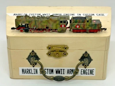 Z Scale Marklin Custom Painted WW2 Armor Engine And Tender Custom Wood Case - Image 1 of 4