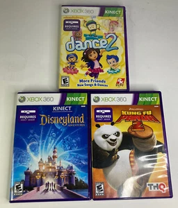 Lot of 3 Xbox 360 KINECT Games: Disneyland Adv., Kung Fu Panda 2, & Dance 2 - Picture 1 of 3