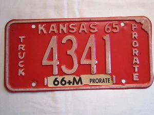 Placa de licencia etiqueta de coche camión Kansas 1965 4341 PRORATE [Z229] - Imagen 1 de 1