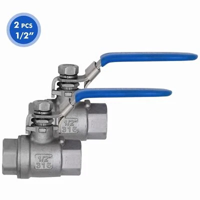 2P ,1/2" Ball Valve Full Port,316 Stainless Steel, 1000 WOG for Water, Oil,2PACK - Image 1 of 4