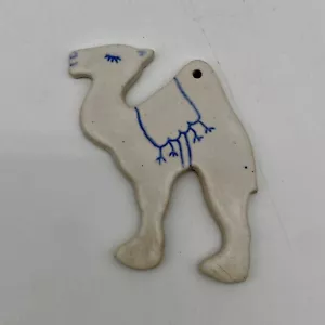 Handmade Animal Art Pottery Camel Christmas Ornament Blue White - Picture 1 of 3