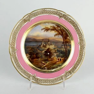 Antiguo plato topográfico de porcelana de París pintado a mano - Castillo de Lausana PC - Imagen 1 de 4
