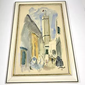 Acuarela vintage Stéphane Magnard escena callejera 34" enmarcada BD761 - Imagen 1 de 6