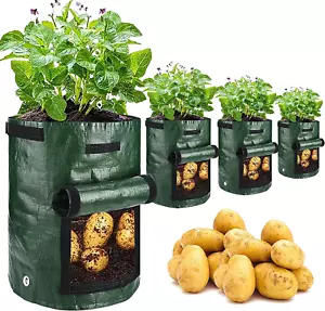 Potato Grow Bags, 4 Pack 10 Gallon with Flap and Handles Planter Pots for Onion, - Picture 1 of 12