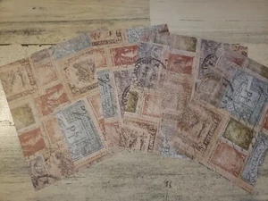 6 pieces of postage stamps Scrapbook Paper 4x6 photo mats #1583 - Picture 1 of 1