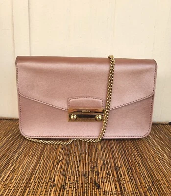 FURLA Moonstone Pink Saffiano Leather Clutch Bag w/chain Authentic Bulgaria NWOT - Image 1 of 4