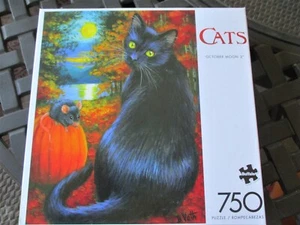 750 Piece Bridget Voth Art Puzzle -Cats-October Moon 2 - Buffalo Games18" x 24" - Picture 1 of 3