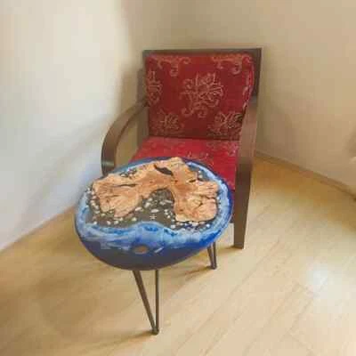 Blue Epoxy Resin River Table Top, Handmade Table, Kitchen & Living Room Decor - Image 1 of 4