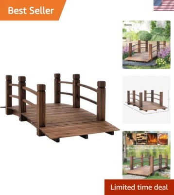 Elegant 60" Fir Wood Garden Bridge with Side Railings - Rustic Outdoor Walkway - Image 1 of 4