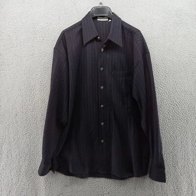 Messori Shirt Mens Medium Blue On Blue Multi-Stripe Wool Metal Buttons Italy - Image 1 of 4