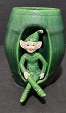 Vintage Elf Sitting in Barrel Planter Pixie Ceramic Treasure Craft