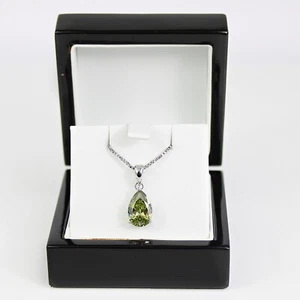 White Gold Finish Green Peridot Pear Cut 3 Claw Created Diamond Necklace - Picture 1 of 6