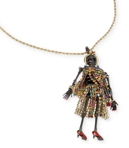 $75 Betsey Johnson all hallows skeleton skull pendant BD4 - Foto 1 di 11
