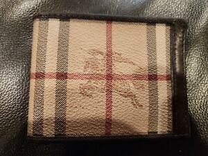  Burberry Haymarket Vintage Check Bifold Wallet Beige Ext.  Brown Interior Nice!