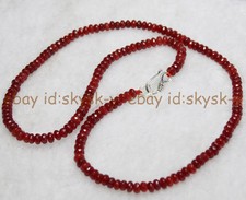 Fine 2x4mm Brazil Red Ruby Faceted Roundel Gems Beads Necklace Silver Clasp AA