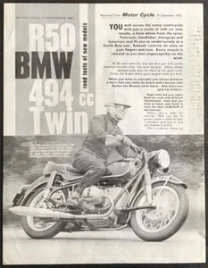 BMW R50 494cc TWIN Road Test Reprint 19 SEPT 1963 from MOTOR CYCLE - Picture 1 of 2