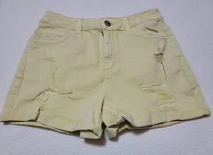 Justice Light Yellow Distressed Mini Mom Short Jean Shorts Size 18 - Picture 1 of 10