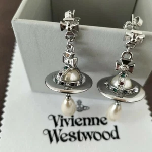 Vivienne Westwood Orb Pearl Drop Earrings Gold and silver With box UK stock - Picture 1 of 10