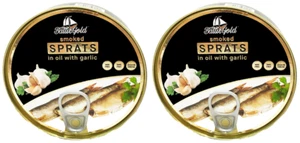 PACK 2 - SPRATS ahumados ORO BÁLTICO en Aceite con AJO 160gr Hecho en LETONIA - Imagen 1 de 2