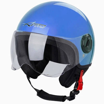 Motorradhelm Motorrad Roller Jet Helm Demi Avio Viser Homologiert SonicMoto Blau - Bild 1 von 4