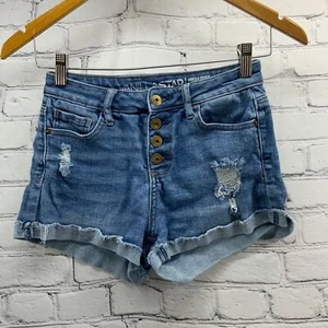 Vanilla Star Hot Pants Short Shorts Juniors Sz 1 High Rise Blue Denim - Picture 1 of 4