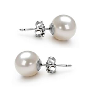 White Pearl Earrings 5-10mm AAAA White Japanese Freshwater Pearl Earrings Stud