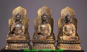 8.6" Old Tibet Pure Bronze Gold Sakyamuni Sakyamuni Tathagata Buddha Statue Set - Picture 1 of 11
